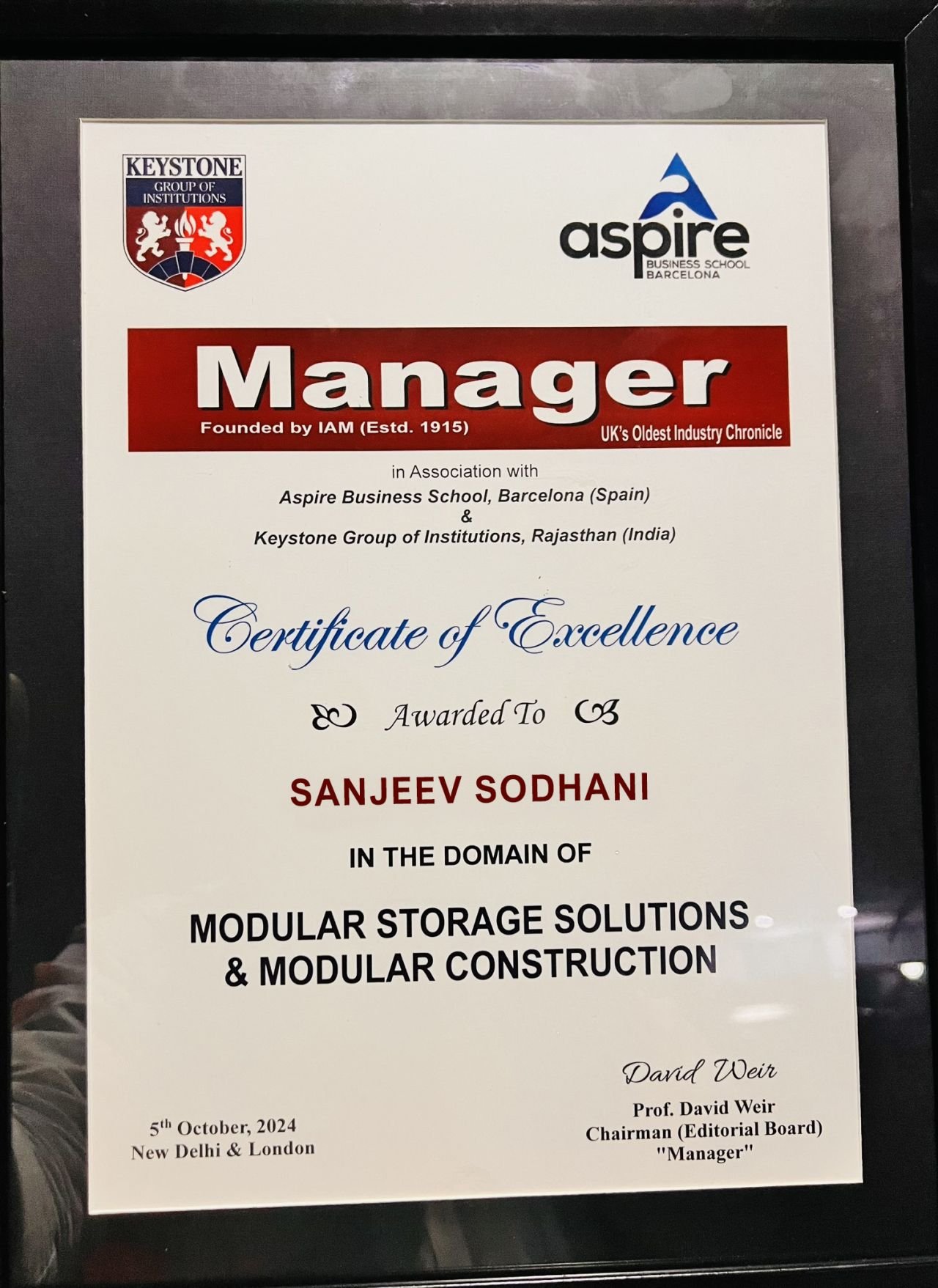 winfra director sanjeev sodhani apprication certificate